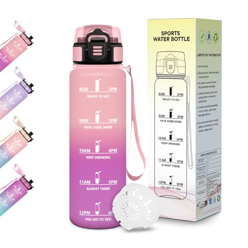Motswedi Borraccia Bambini, 500ml Senza BPA, Design della serratura a prova di perdite, Borraccia Motivazionale, Con marca temporale, per Scuola, Sport e Trekking - Rosa&Rosato