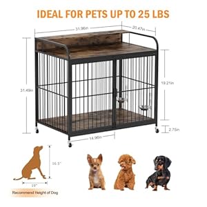 Small-Dog-Crate-Furniture-Wooden-Dog-Kennel-Indoor-with-Adjustable-Height-Feeder-Heavy-Duty-Dog-Crate-with-360-Wheels-for-Easy-Mobility-Sturdy-Metal-32-L-x-205-W-x-215-H-Rustic-Brown - Cucciolini Doodles Small-Dog-Crate-Furniture-Wooden-Dog-Kennel-Indoor-with-Adjustable-Height-Feeder-Heavy-Duty-Dog-Crate-with-360-Wheels-for-Easy-Mobility-Sturdy-Metal-32-L-x-205-W-x-215-H-Rustic-Brown