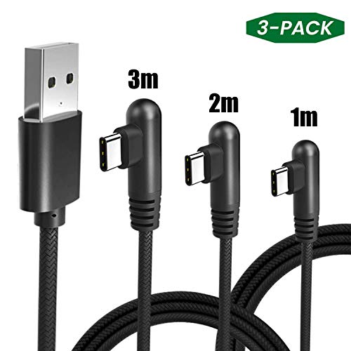VIUME Câble USB C [Lot de 3] 1m 2m 3m Type C Coudé 90 Degrés Câble Charger Rapide en Nylon Tressé pour Samsung Galaxy S10/S10 Plus,S9 S8 Plus,Sony Xperia XZ,Huawei P9 P10 P20,Honor 9