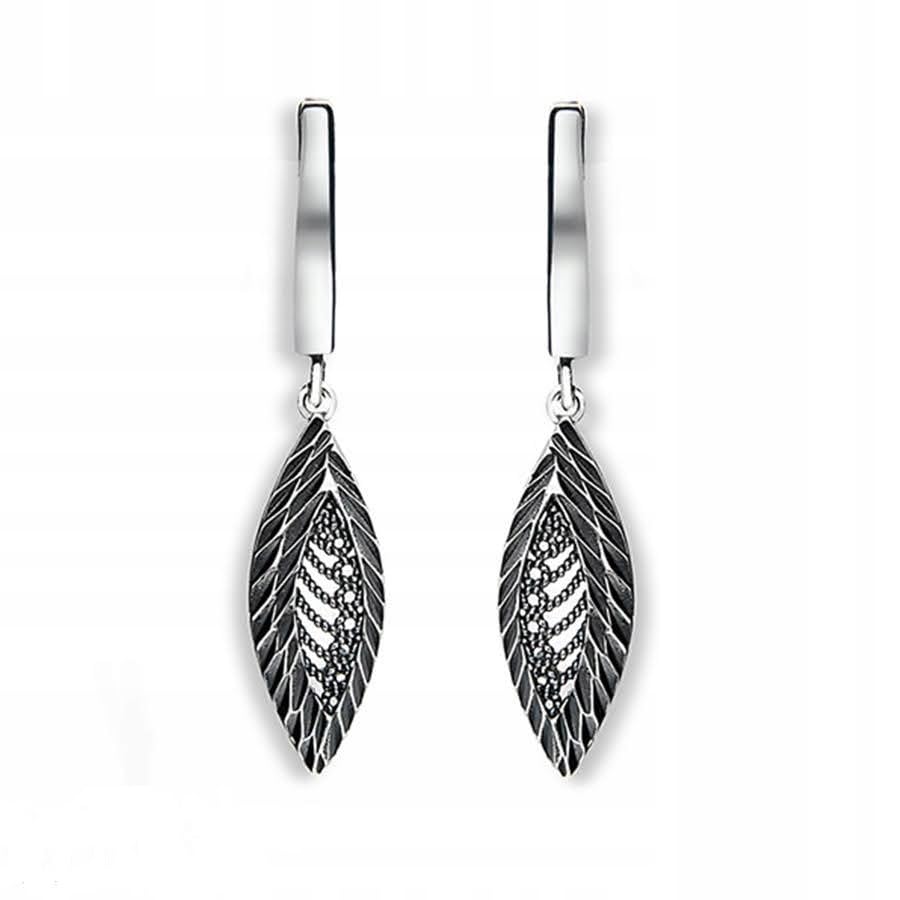 Boucles d'oreilles plume argent 925 filigrane et oxydé au style moderne chic