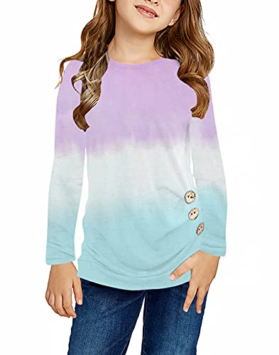Image of Ecokauer Girls Casual Tunic Tops Knot Front Long Sleeve Loose Soft Blouse T-Shirt Size 4-13