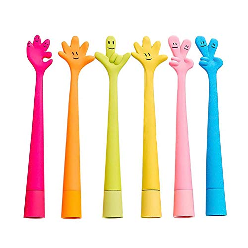 Uooker niedliche Stifte aus Silikon im Hand-Design, biegbar, 6 Stück, interessant, lustig, Finger-Kugelschreiber, Cartoon-Kugelschreiber, Tinte, Gelstifte für Kinder, Schule, Büro, Familie Cover