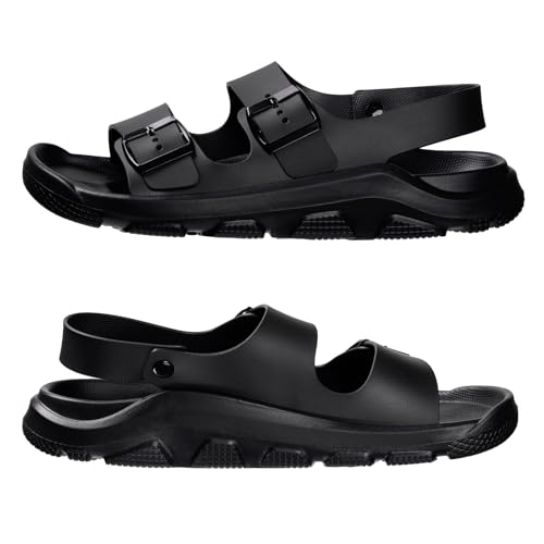 Harssidanzar Summer Mens Sandals Double Buckle Adjustable Slides Flat Beach Sandals KM242US4