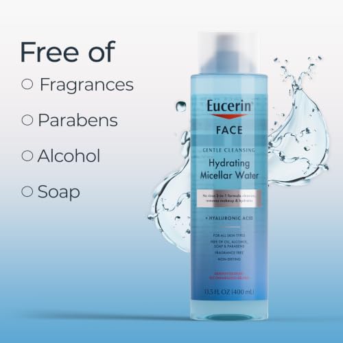 Eucerin Face Gentle Cleansing Hydrating Micellar Water, 13.5 FL OZ | Skin Cleansing Micellar Water with Hyaluronic Acid, Face Cleanser, Makeup Remover, All Skin Types, Fragrance Free, Non-Drying - image 6