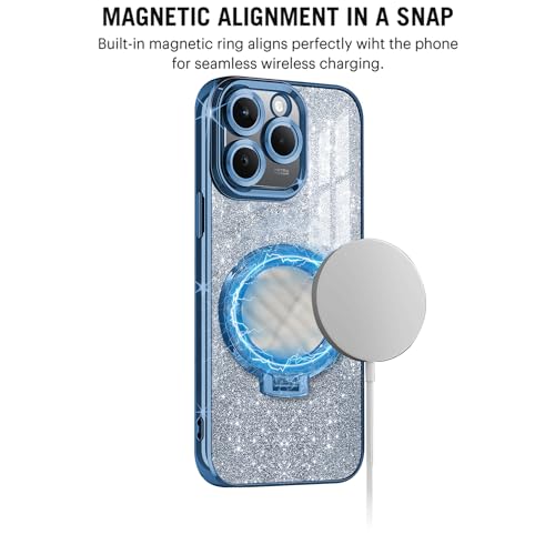 Image of Gradient Glitter Magnetic Ring Stand Case for realme 15T 5G- Shockproof, Stylish & Durable Soft TPU Slim Protective Cover with Removable Glitter Paper (Blue)