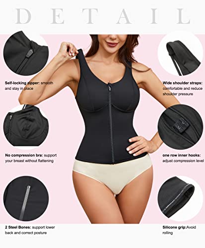 Gotoly Women's Compression Tank Tops Triple Tummy Control Workout Tops Shapewear Camisole Cami Shaper with Zipper Body Shaper4