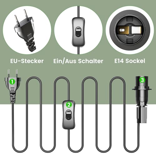 Bonlux Lampenfassung für Flaschen, Lampenfassung Flasche E14 mit Kabel und Schalter, Flaschenadapter Lampe, Flaschenlampenaufsatz, Flaschenlicht, DIY Flaschenlampe Aufsatz für Tischlampe, 2 Stück