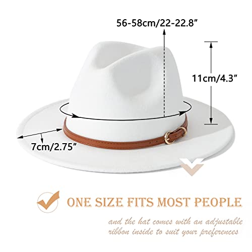 Lisianthus Women White Fedora Wide Brim Panama Hats With Color Belt Buckle (A Brown) #TOP4