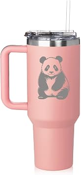 Daylor 40 oz Tumbler with Handle and Straw Lid Stainless Steel Insulated Travel Mug Cup Panda Pink