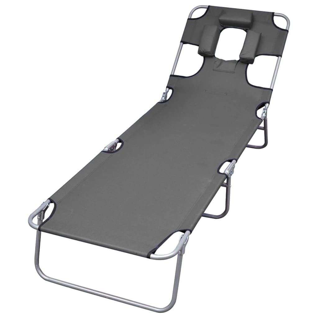 vidaXL Chaise Longue Pliable et Coussin de tête Dossier réglable Gris