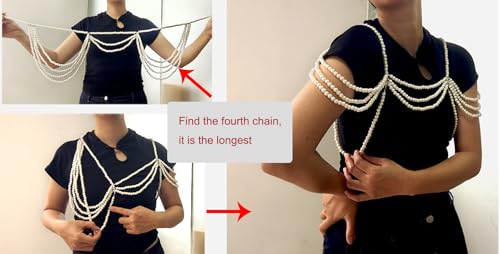 Multilayered Pearl Body Chain Shoulder Chain Bridal Wedding Arm Chain Tasssel Shoulder Necklace Body Chain Festival Party Body Jewelry (White) by Eyraevor - Used condition - Image 7