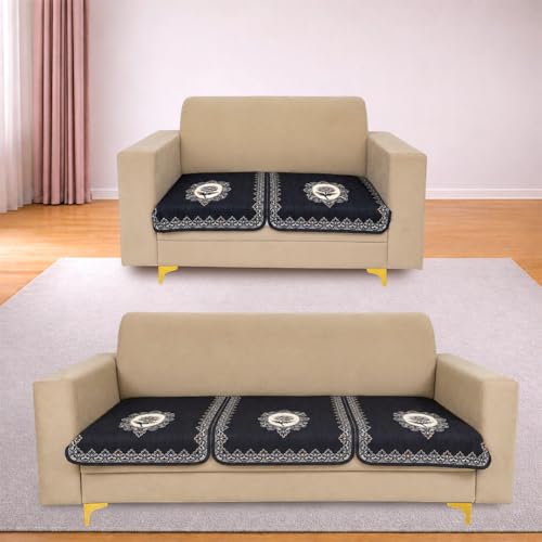 Image of Homerz Premium 'Maharaja Paradise Series' Sofa Cover | Net Fabric Sofa Cover | Washable, Anti-Dust Backed & Wrinkle Resistant Cover (Regal Flower, 5 (3+2) Seater, Only Seat Cover)