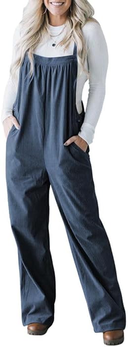 Chvity Women Corduroy Overalls with Pockets Casual Loose Fit Sleeveless Jumpsuits