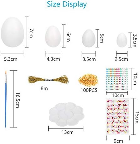 BIGKASI 32Pcs White Easter Egg Decorations Styrofoam Easter Eggs Hanging Ornament Set Easter Hunt Gifts Blank Eggs for DIY Paint Home Decorate Kids Party Arts Crafts