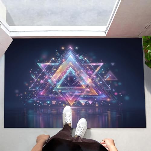Tapis d'entrée intérieur 40x60 cm violet foncé à motif triangle géométrique abstrait - 3