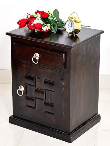 Image of Sheesham Wood Side Tables for Bedroom | Side Table | End Table for Living Room | Wooden Side Table | Night Stand Table for Bedroom | Color:- Walnut Finish
