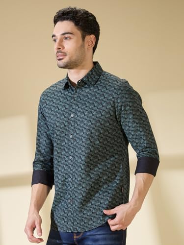 Image of Being Human Olive Slim Straight Fit Regular Collar Long Sleeves Men's Shirt Clothing