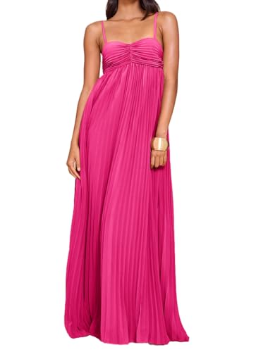 Myclotype Women's Plisse Dress Adjustable Spaghetti Strap Maxi Solid Party