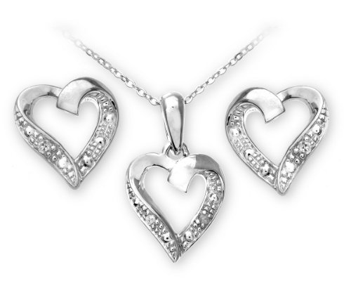 Preisvergleich Produktbild Naava DamenSchmuckSet 9 Karat 375 Weißgold Diamant 46 cm SET4605 / 5058W