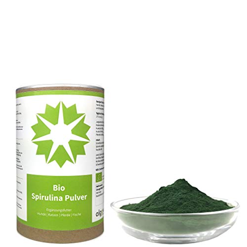 algova Bio Spirulina Pulver Futter-Zusatz für Pferde, Hunde, Katzen, Garnelen, Fische, natürliches Algenpulver mit hohem Vitamin & Mineralstoffgehalt Barf (500g) Cover