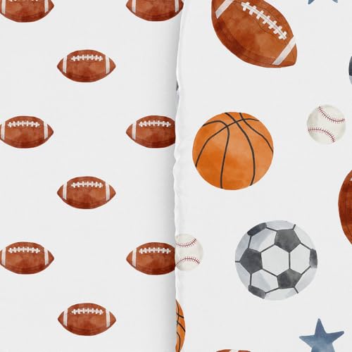 Image of Sweet Jojo Designs 2-Piece Baby Bassinet Sheets Set (Sports Theme) for Boys, Infant Newborn Nursery, Oval, Rectangle & Hourglass Mattress (Football Print & Watercolor Vintage Sport Themed, Blue Stars)