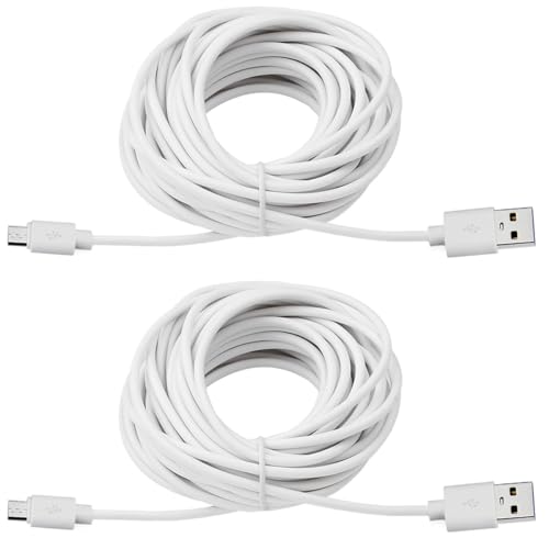 Image of Smays 2-Pack 25ft USB to Micro USB Extension Power Cable Compatible for Wyze Cam, Oculus Go, Yi Home Camera, Kasa Cam Security Camera, White
