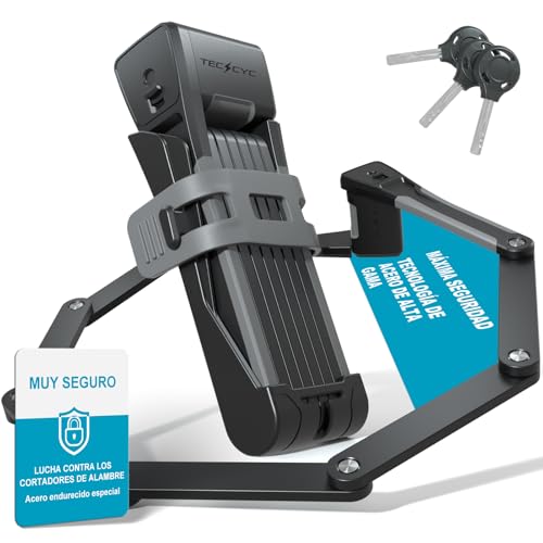 TECHCYC Candado Bicicleta Plegable con Soporte, Fácil de Llevar, Candado Bicicleta de Acero de Alta Seguridad 3 Llaves, Universal para Bici, Motocicleta y Scooter Patinete Electrico (120cm)