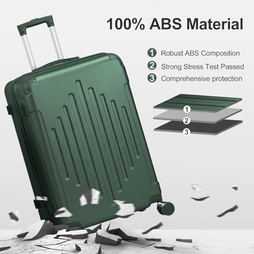 Karl home Luggage Set 5 Piece Suitcase Sets with TSA Lock Moulded Corner 4 Spinner Wheels, ABS Hardside Trolley Travel Case for Carry On Check-in Business Trip, Dark Green (12/16/20/24/28)4