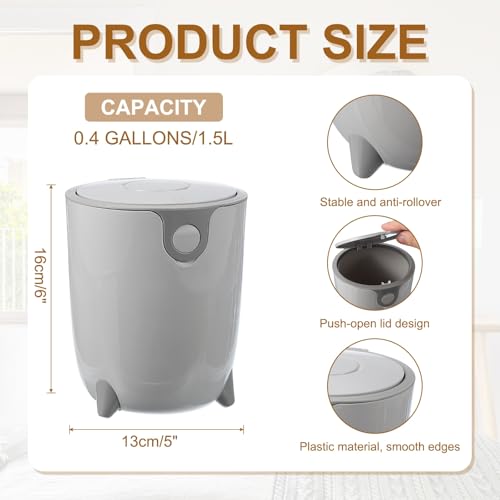 Image of uxcell Mini Desktop Trash Can Press-Type Countertop Wastebasket with Lid, Plastic Trash Can for Bathroom Bedroom Dressing Table Living Room Kitchen Office (Gray)