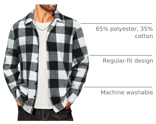 Image of COOFANDY Men's Flannel Shirts Casual Button Down Plaid Shirt Jacket Long Sleeve Fleece Shacket