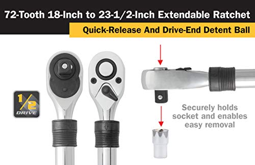 Image of Titan 12073 1 /2-Inch Drive x 18 to 23-1 /2-Inch 72-Tooth Extendable Ratchet (Pack of 12)