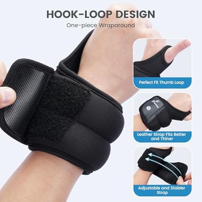 Sportneer Wrist Weights with Thumb Hole for Men Women Arm Hand Weights for Running Walking Jogging Physical Therapy Gym Strength Training Cardio Exercises 1 LB x 2