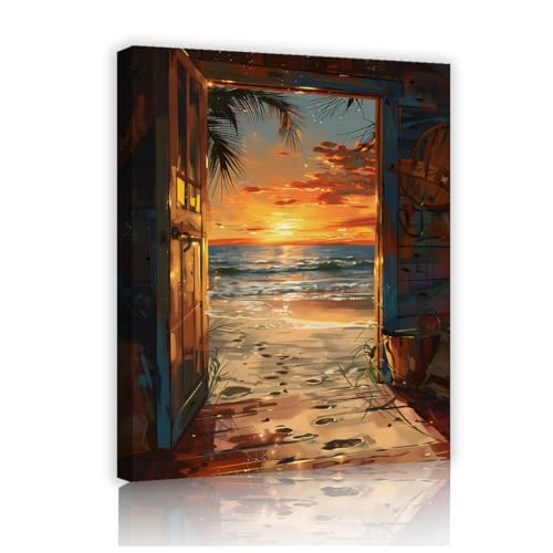 Peinture palmiers tropicaux et paysage de mer pour décoration murale de chambre