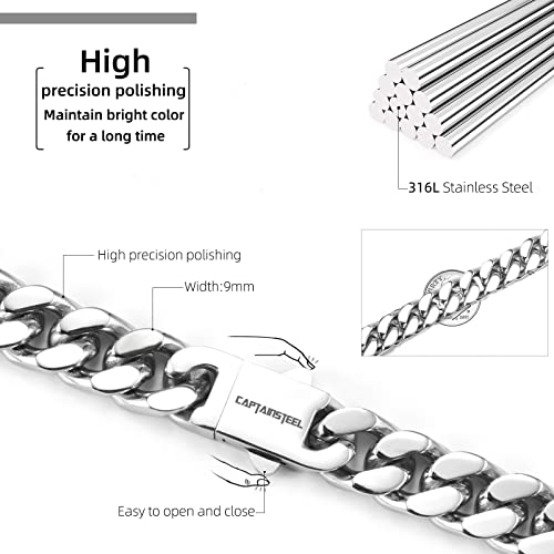 CaptainSteeL Cuban Link Chain,5MM/9MM Width Cuban Chain Necklace Stainless SteeL Silver/Gold Plated Necklace Chain,18in/20in/22in/24in3