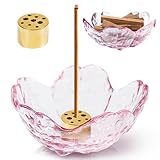 Incense Holder for Sticks,Handmade Glass Cherry Blossom Incense Holder backflow Incense Burner with 9 Incense Holes Incense Burner Ash Catcher,for Meditation,Home Decor (NO with Gilt-Edged)