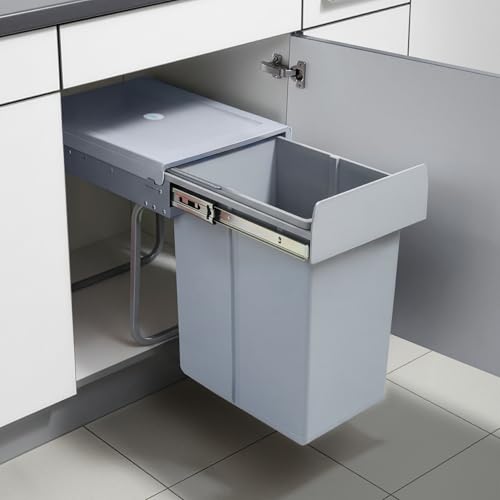 [en.casa] Einbaumülleimer Froland Mülleimer 1 Fach Mülltrennsystem ausziehbar Abfalleimer Küche 1x20L herausnehmbarer Behälter 34 x 26 x 42 cm Küchenmülleimer Grau