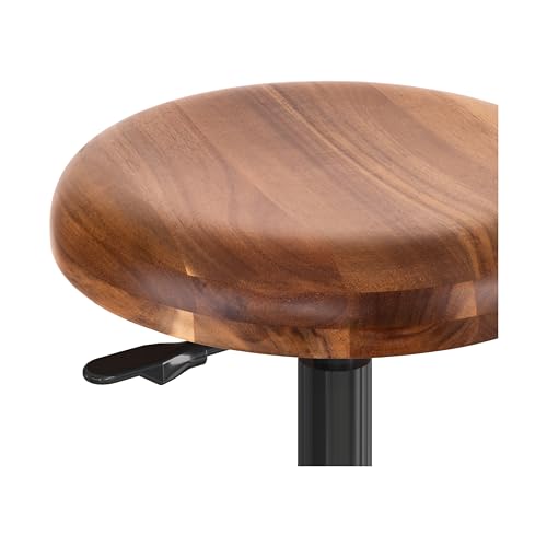Image of Seville Classics Modern Ergonomic Pneumatic Height Adjustable 360-Degree Swivel Stool Chair, for Drafting, Office, Home, Garage, Work Desk, Acacia Wood, Flat Seat