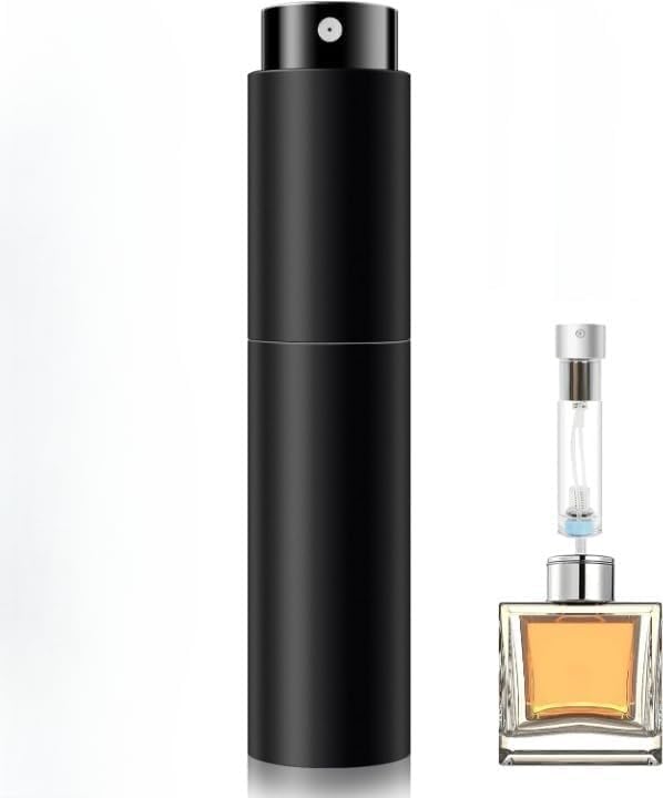 Refillable Travel Perfume Atomizer Spray Bottle Portable Empty Cologne Dispenser Fragrance Scent Pump Case Fill From Bottom 10ml Mini Pocket Size For Travelling And Outgoing Refillable Bottle (Black)-image-20