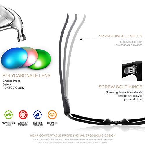 FEIDUSUN Masculino Óculos de Sol Óculos de Sol Polarizados para Homens E, Preto Retro Óculos de Sol