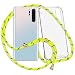 Produktbild mtb more energy® Handykette kompatibel mit Huawei P20 Pro (6.1'') - Neon-Gelb gestreift/Gold - Smartphone Hülle zum Umhängen - Anti Shock TPU Case