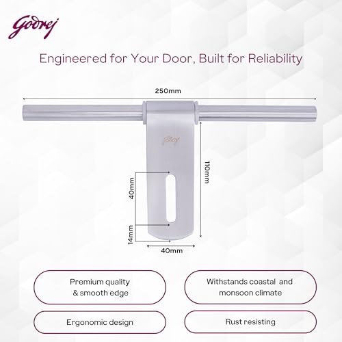 Image of Godrej Door Fitting | Aldrop Lock for Left & Right Handed Doors | Suitable for Main & Inner Doors of Residential & Commercial complexes | Size 14 x 250 mm | Satin Finish