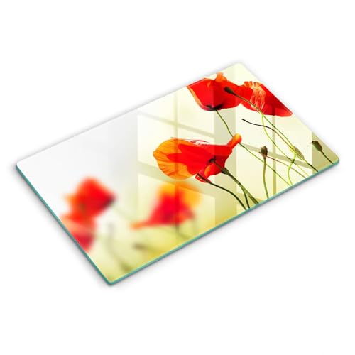 Planche à découper induction haut de gamme en verre Wallfluent fleurs rouges 52x30cm - 2