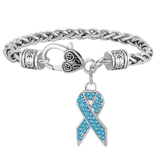 Pulsera con cierre de mosquetón para mujer, diseño de lazo de concienciación sobre el cáncer con piedras de cristal turquesa | Ya disponible en tu tienda friki favorita! En mundofriki.es!