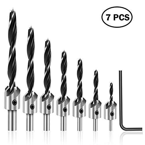7PCS Countersink Drill Bit,HSS Drill Bit Set with One Hex Key Wrench