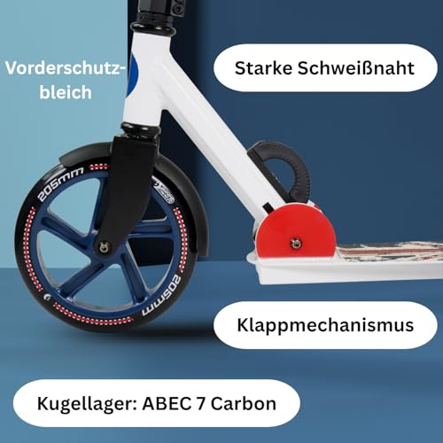 Best Sporting Scooter Erwachsene I klappbarer Roller mit St&auml;nder I Union Jack - wei&szlig; I hochwertiger City-Roller f&uuml;r Erwachsene I Tretroller mit Rollengr&ouml;&szlig;e 205 mm I ergonomischer Lenker