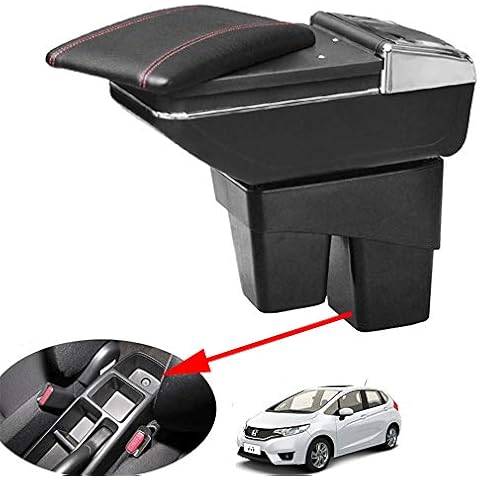 SZSS-CAR Leather Car Center Console Armrest Box Replaceemnt for Honda Fit Hatchback/Jazz 2014 2015 2016 2017 2018 2019 Armrests Storage Box (Black) Cover
