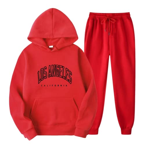 Minetom Homme Vêtement De Sport Survêtement 2 Pièces Ensemble Jogging Lettre Imprimée Sweats À Capuche Manches Longues Pantalon Décontracté Tenue De Couple A1 Rouge L Cover