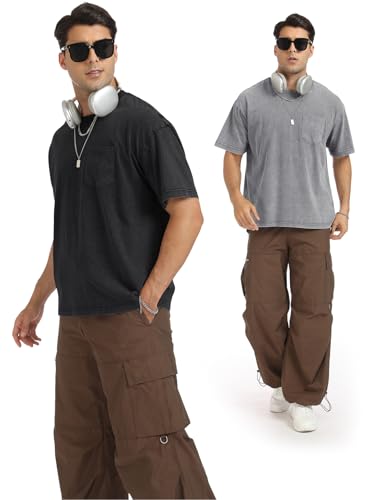 Arssm Men Oversized T-Shirts Pocket Short Sleeve Acid Washed Heavy Cotton Vintage Tops Loose Fit Casual Basic Unisex Tee2