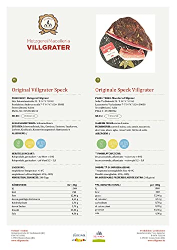 Originale Speck di Casa Villgrater 1/8 ca. 500 gr