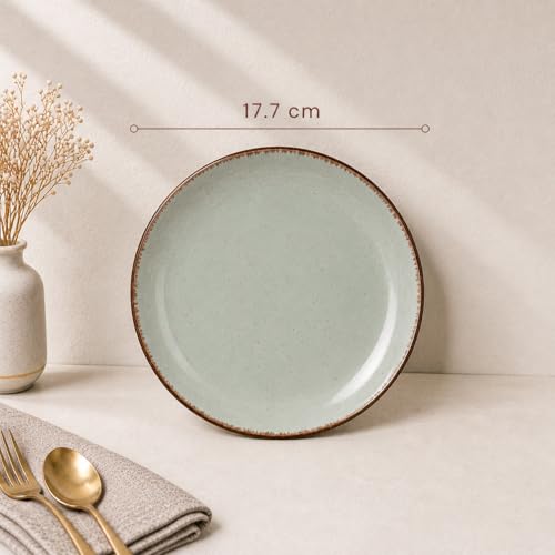 Image of The Earth Store Glossy Mint Marble 7 Inch Ceramic Quarter Plates Set of 4 | Microwave & Dishwasher Safe Plate | Half Plate for Dessert, Snacks, Dinner | Snack Plates for Gifting, Daily Use